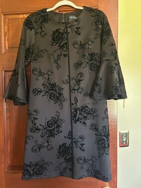 Gabby Skye Black Floral Velvet Burnout Long Sleeve Dress